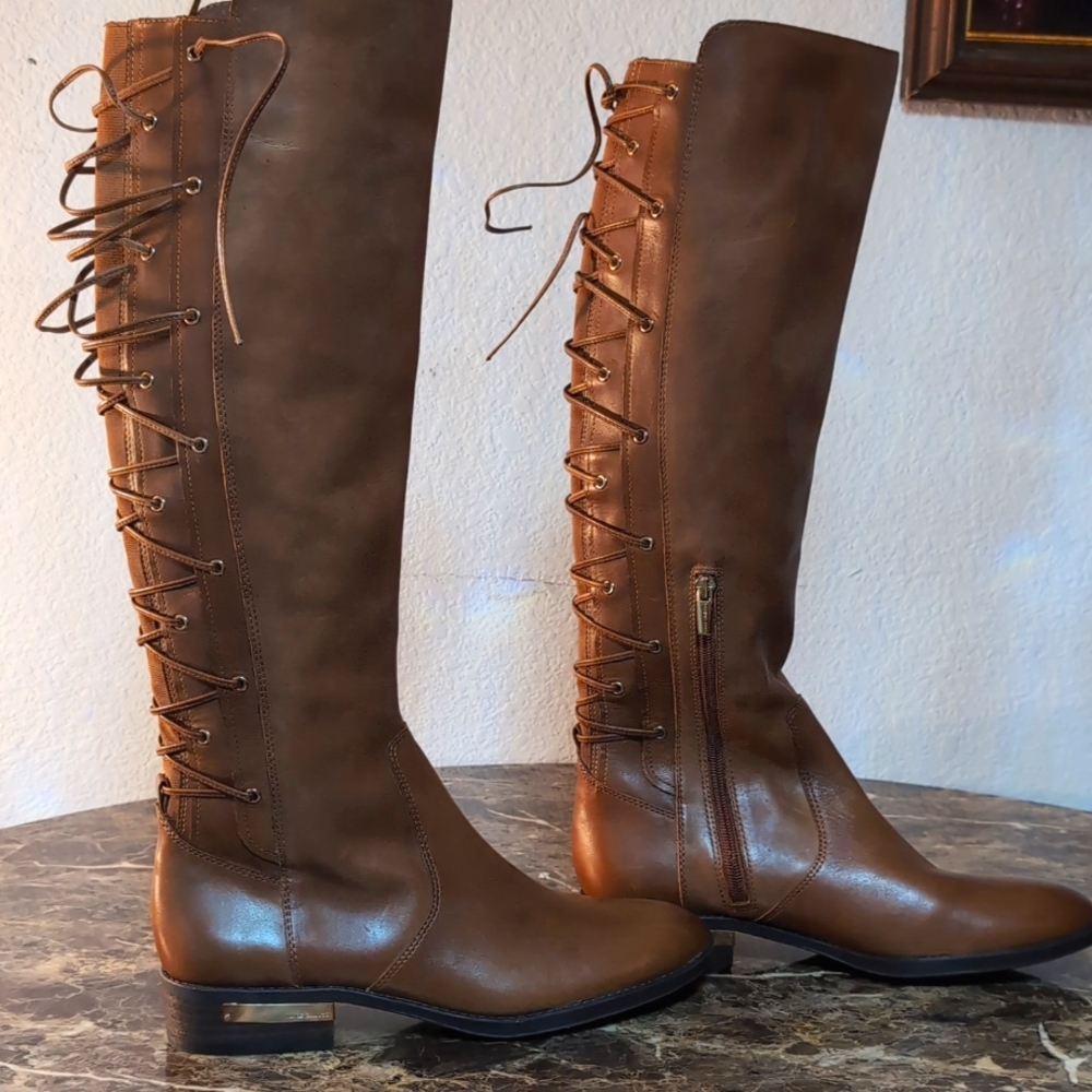 New Vince camuto riding boots,lace back, beautiful leather ,camel brown color